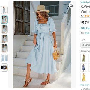R.Vivimos Light Blue Half Sleeve Cotton Flowy Long Ruffled Midi Dress